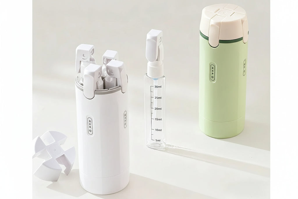 Flacon distributeur 4-en-1 pour voyage
