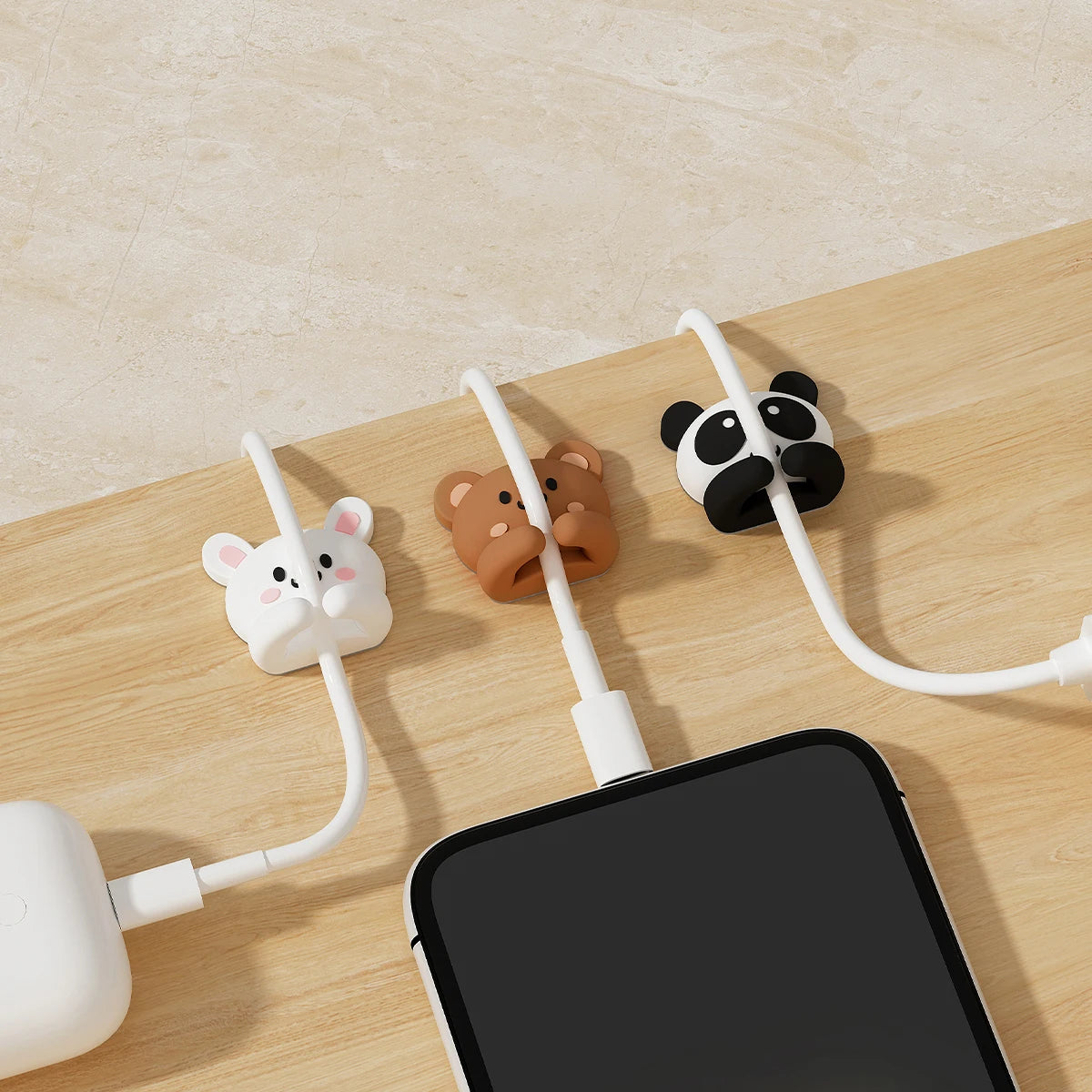 Attache-cables adhesifs animaux mignons - Organisateur de fils bureau