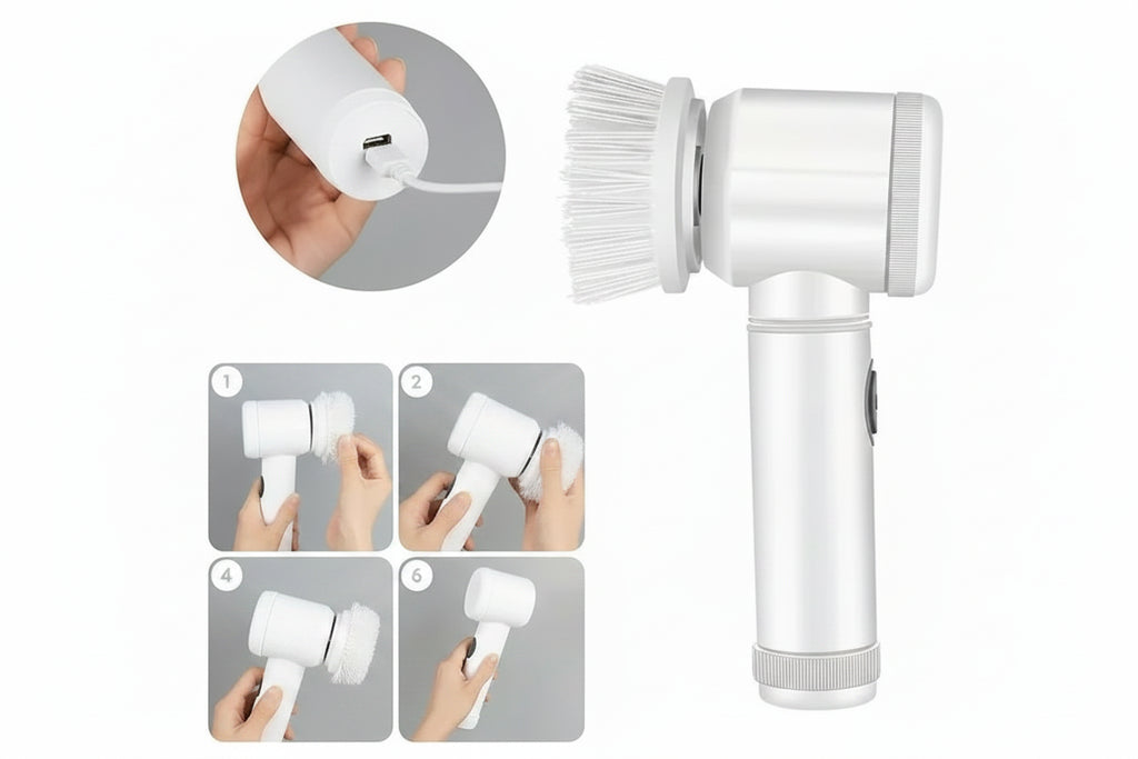 Brosse de nettoyage electrique rotative sans fil - 5 tetes interchangeables