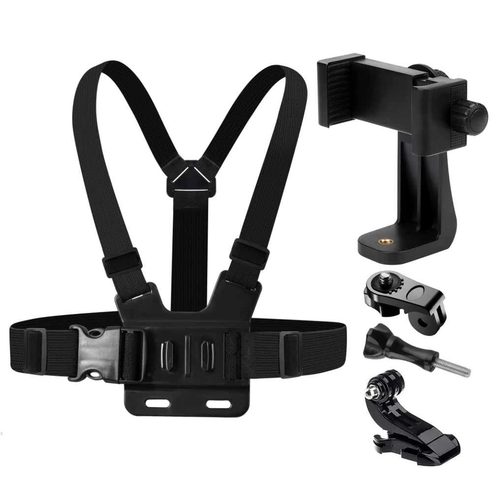Chest harness with 360° phone clip - GoPro and smartphone compatible