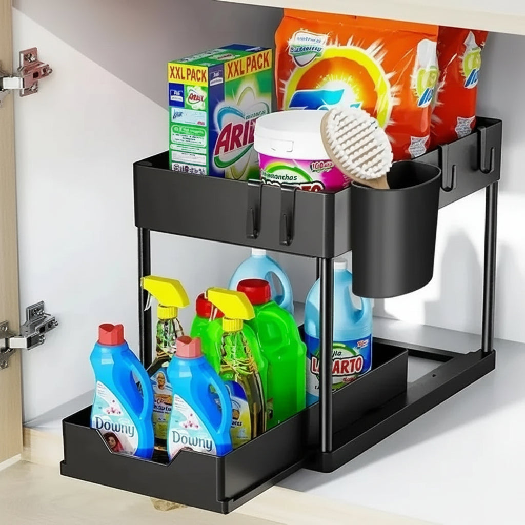 2-Tier Pull-Out Under-Sink Organizer - Kitchen and Bathroom Storage