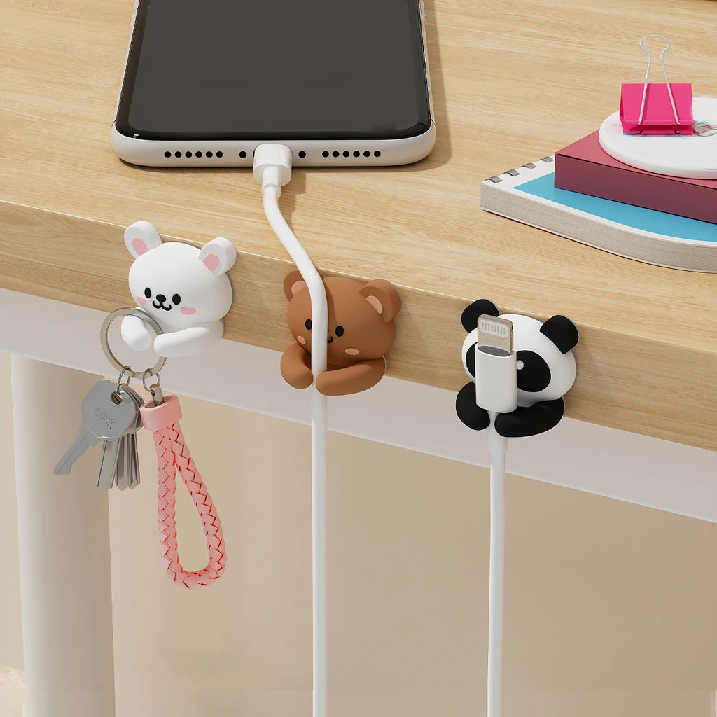Attache-cables adhesifs animaux mignons - Organisateur de fils bureau