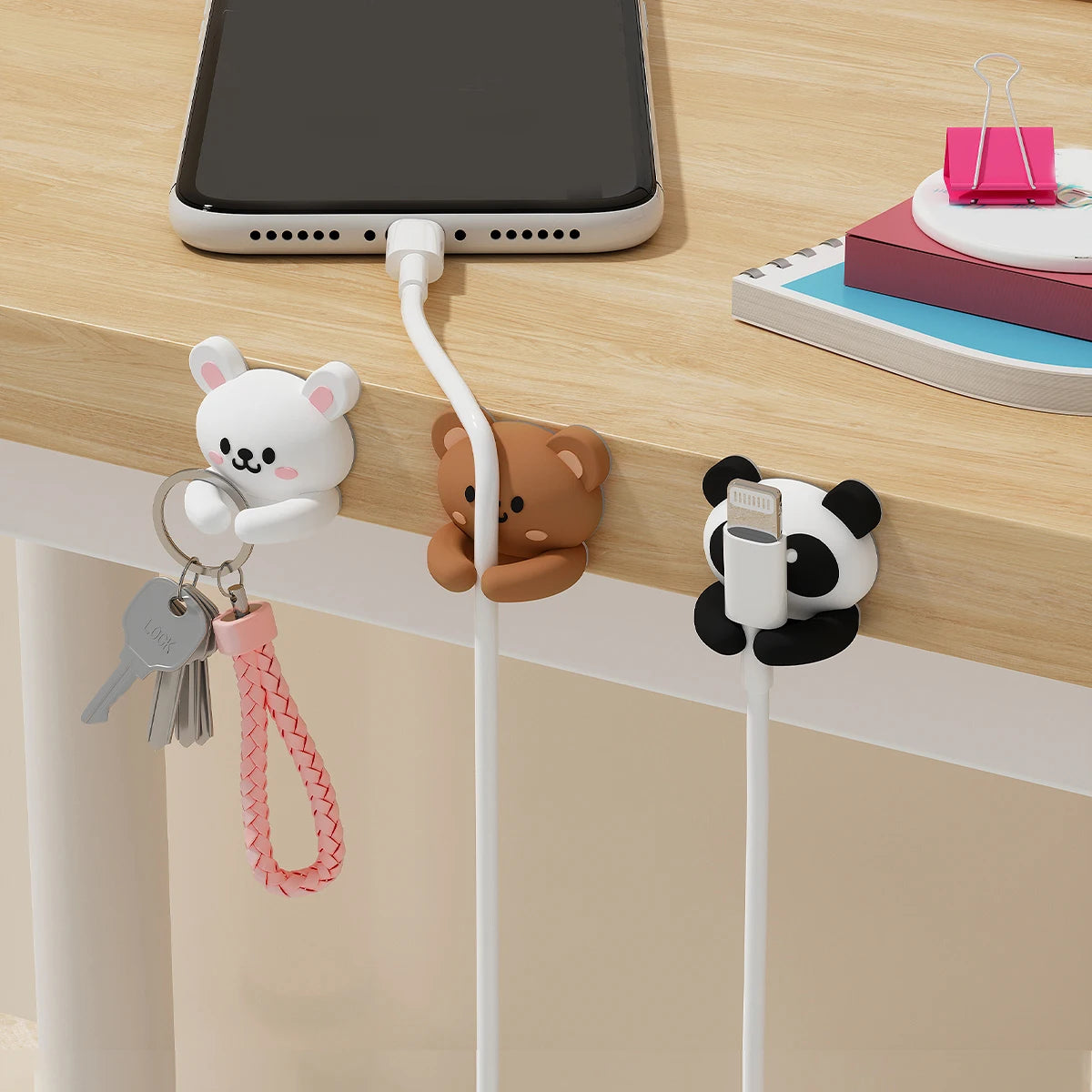 Attache-cables adhesifs animaux mignons - Organisateur de fils bureau