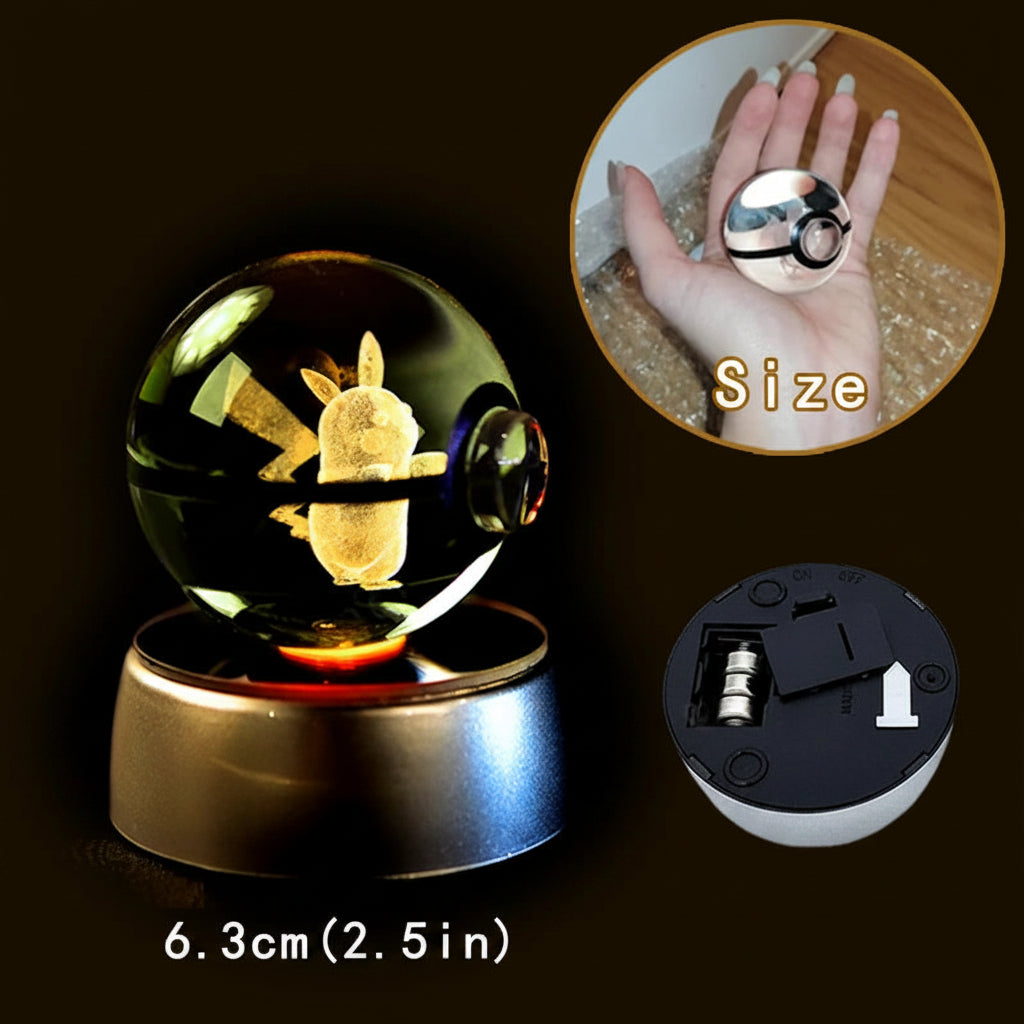 3D Pokémon Crystal Ball with LED Base - Night Light and Collectible Figure