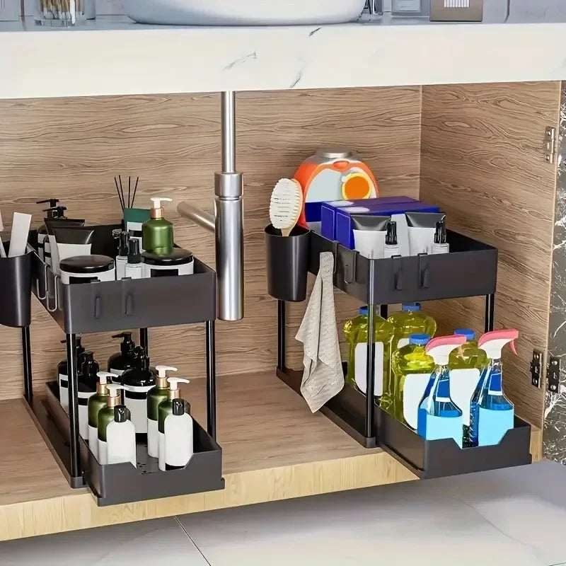 2-Tier Pull-Out Under-Sink Organizer - Kitchen and Bathroom Storage