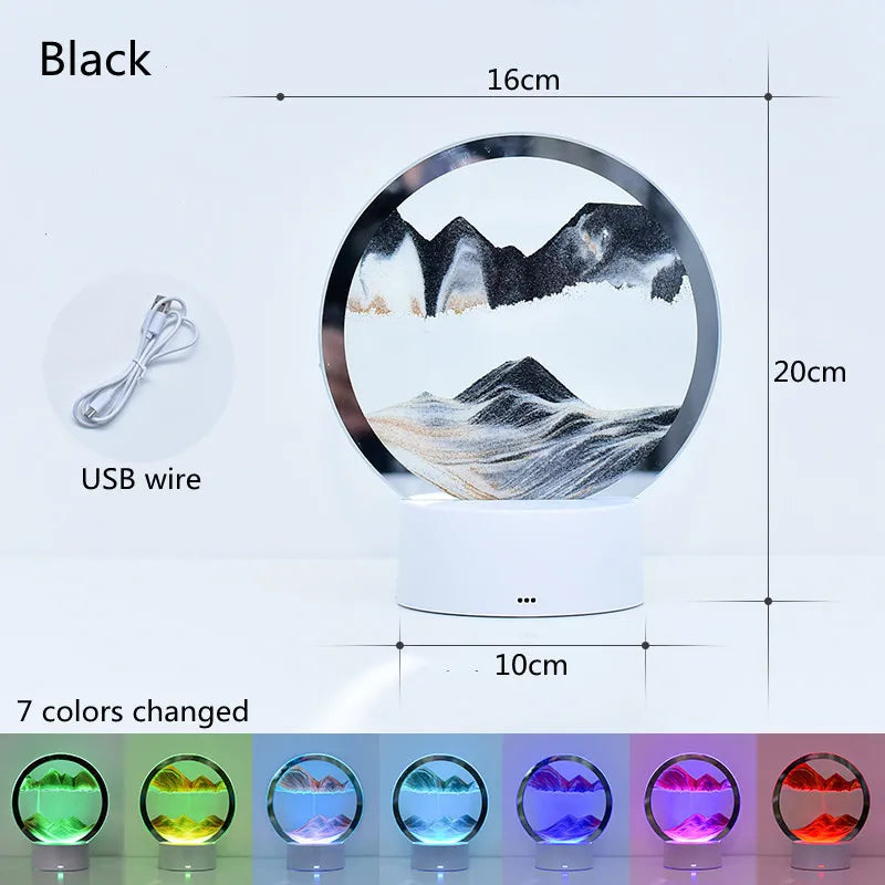 Lampe de Table Sable Mouvant 3D – Sablier Décompressant