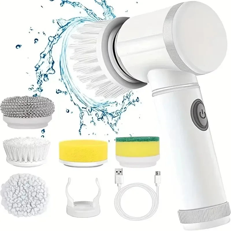 Brosse de nettoyage electrique rotative sans fil - 5 tetes interchangeables