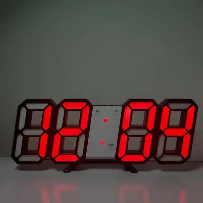 Horloge Numérique LED 3D – Réveil Mural & Bureau avec Affichage Heure, Date et Température