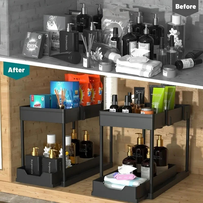 2-Tier Pull-Out Under-Sink Organizer - Kitchen and Bathroom Storage