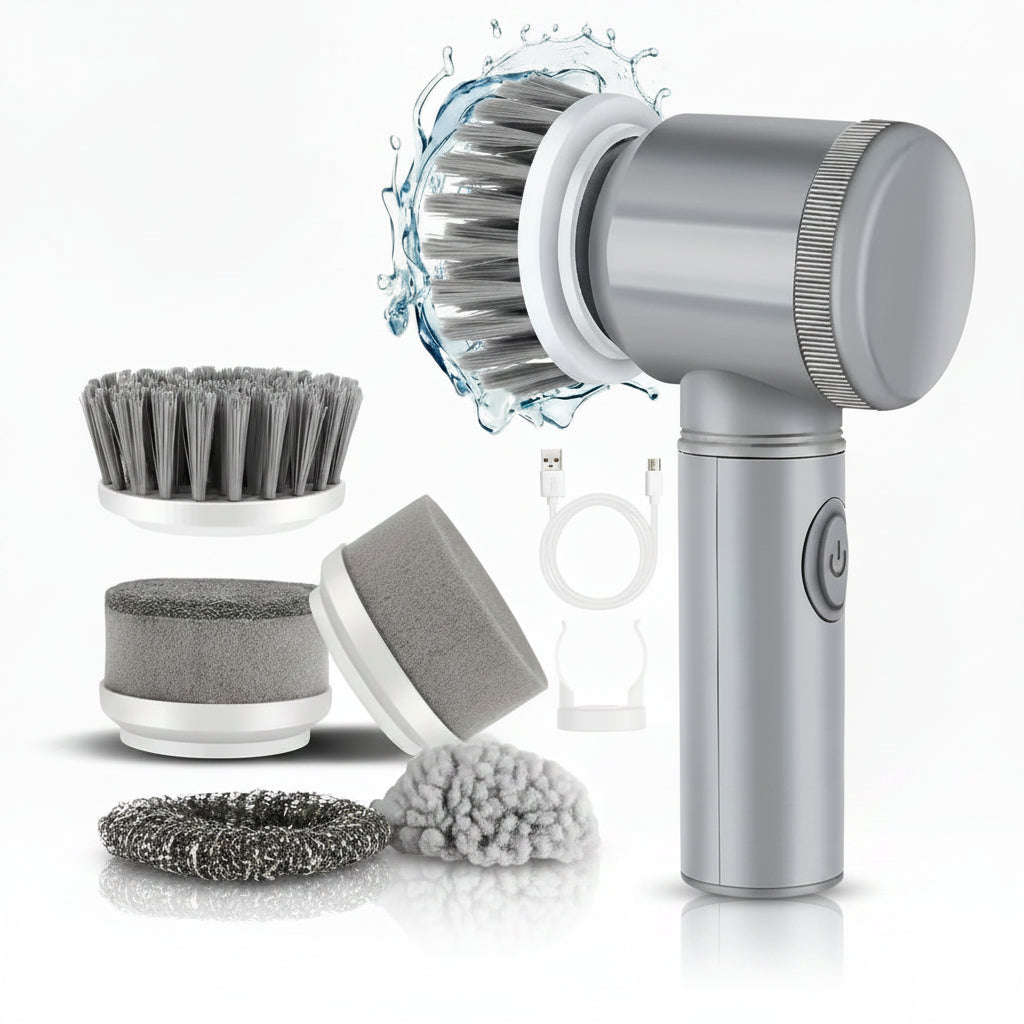 Brosse de nettoyage electrique rotative sans fil - 5 tetes interchangeables